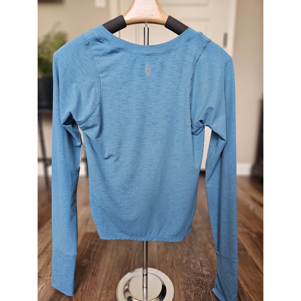 Free People Movement Tempo Ruched Long Sleeve Top Womens Large Teal Gym NWT - Picture 2 of 6